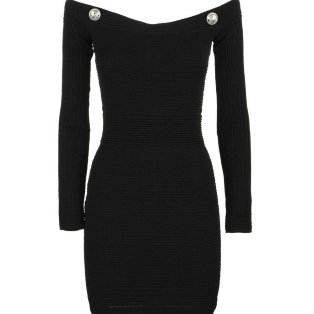 Balmain Black off the Shoulder Dress